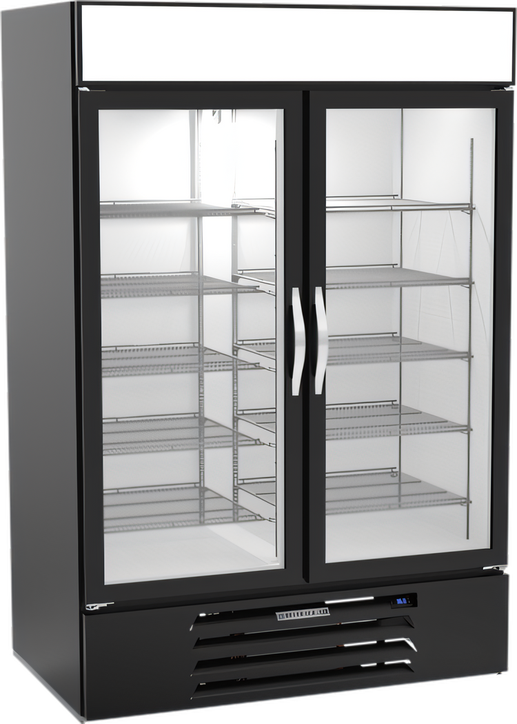 Product image #1 for Beverage-Air MarketMax 2-Section Glass Door Reach-In Refrigerator Merchandiser, Black, Bottom-Mount, 46.15 Cu. Ft.