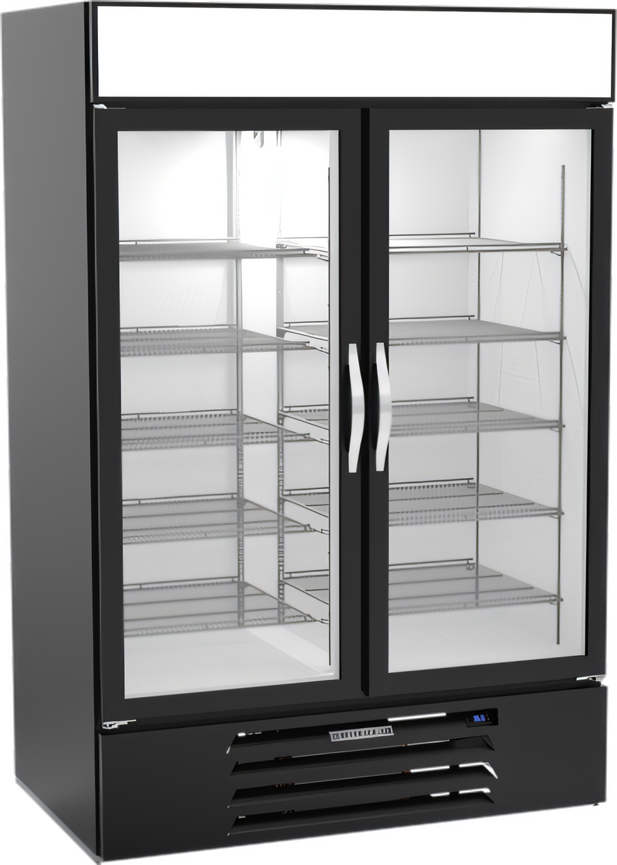 Product image #1 for Beverage-Air MarketMax 2-Section Glass Door Reach-In Refrigerator Merchandiser, Black, Bottom-Mount, 46.15 Cu. Ft.