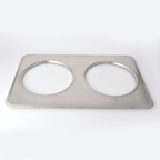 Thumbnail image #1 for Omcan USA 44849 Stainless Steel Adapter Plate, Two 8.38 in Round Cutouts, Fits Two 7-Quart Steam Table Insets