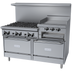 Thumbnail image #1 for Garland GF Starfire Pro 60-Inch Commercial Gas Range with 6 Open Burners, Right-Side 24-Inch Raised Griddle/Broiler and 2 Standard Ovens
