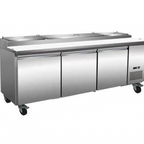Thumbnail image #1 for Serv-Ware PP93-12-HC 94.2-Inch 3-Door 12-Pan Pizza Prep Table Refrigerator with Self-Contained Side-Mounted Refrigeration