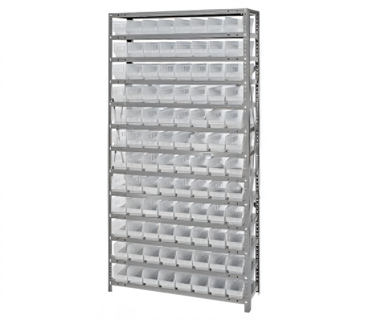Product image #1 for Quantum Heavy-Duty Stationary Wire Shelving Unit with 13 Shelves and 96 Clear Bins, 36 x 18 x 75 Inches