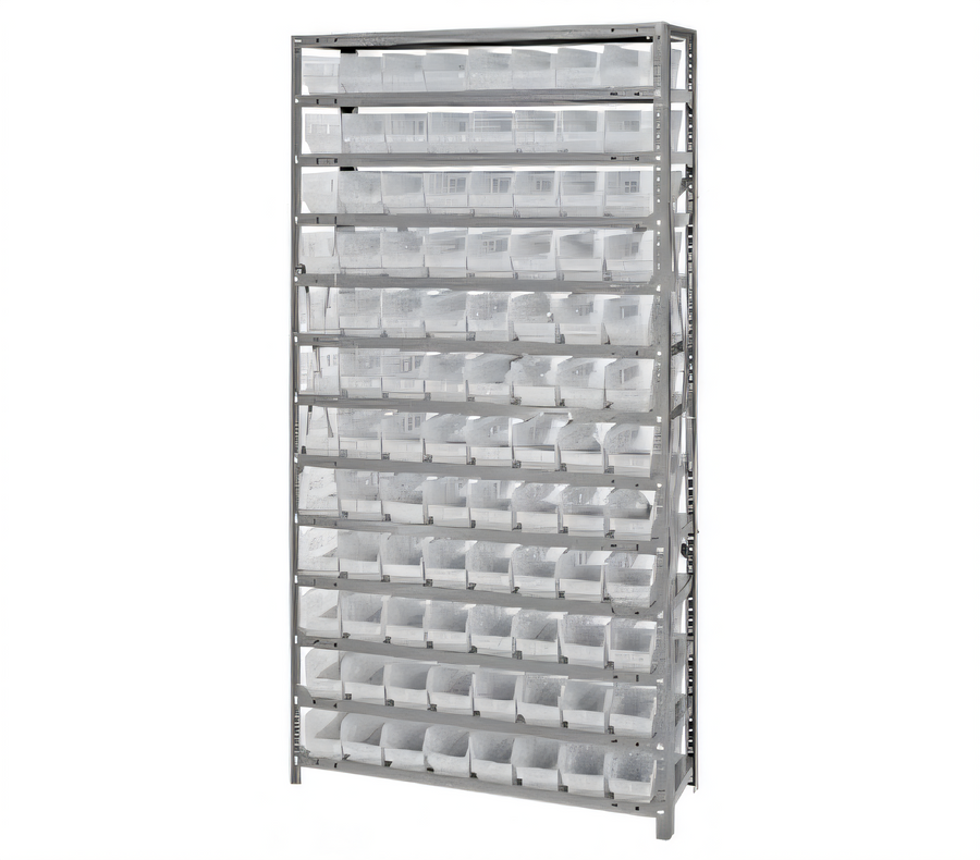 Product image #1 for Quantum Heavy-Duty Stationary Wire Shelving Unit with 13 Shelves and 96 Clear Bins, 36 x 18 x 75 Inches