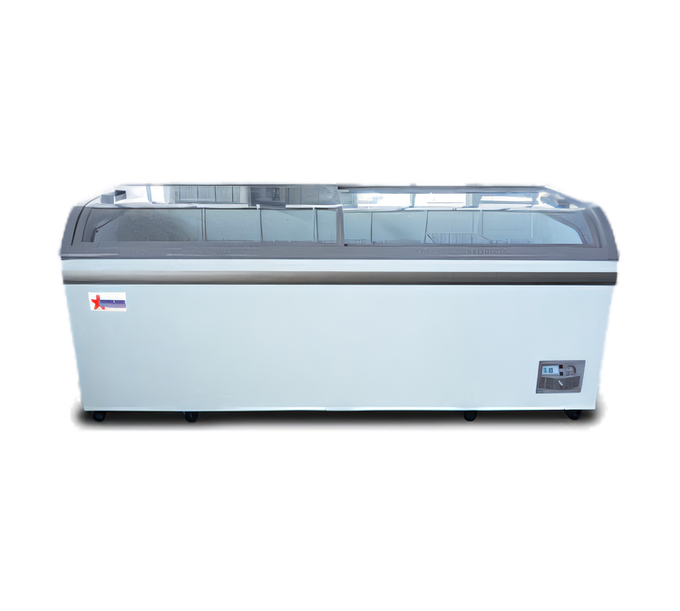 Product image #1 for Omcan USA Freestanding Ice Cream Freezer with 2 Curved Glass Sliding Doors, 24.72 Cu. Ft.