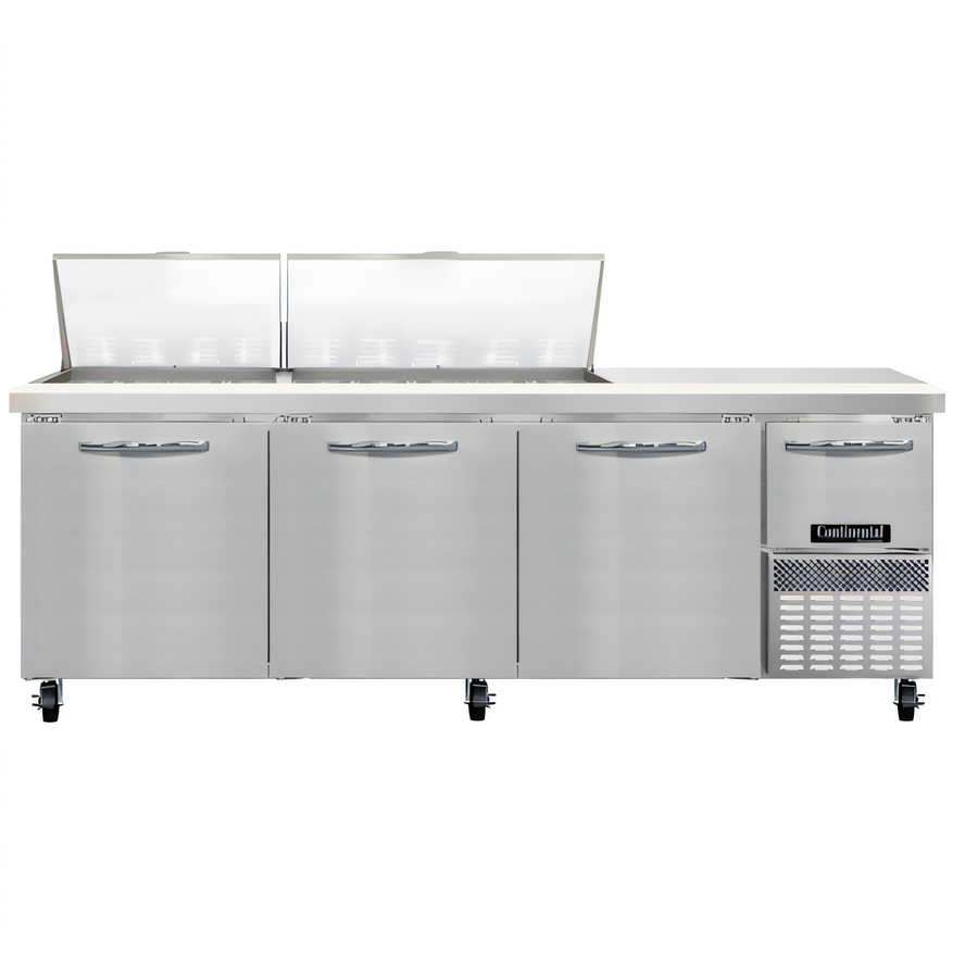 Product image #1 for Continental Refrigerator RA93N27M 93-Inch 3-Door Refrigerated Sandwich Prep Table with 27-Pan Top