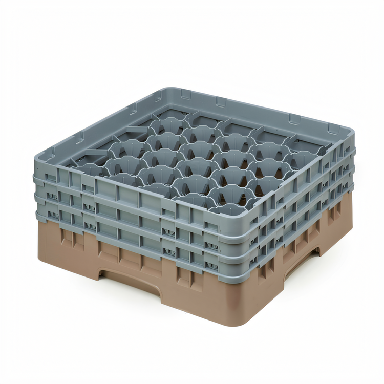 Product image #2 for Cambro Camrack Full Size 30-Compartment Glass Rack with 3 Soft Gray Extenders, Beige