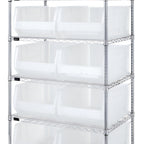 Thumbnail image #1 for Quantum WR6-954CL Stationary Bin Wire Shelving System, 36"W x 24"D x 74"H, 6 Shelves, Chrome, 10 Clear Bins
