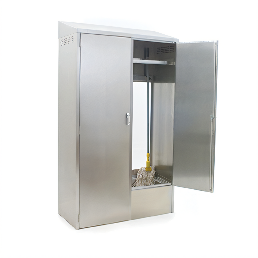 Product image #1 for Eagle Group Double-Width Mop Sink Cabinet with 8-Inch Deep Sink, Faucet, Shelves, and Keyed Locks