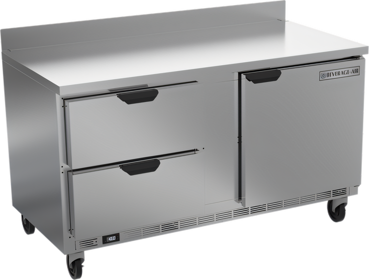 Product image #1 for Beverage-Air 60-Inch Two-Section Worktop Freezer with Drawers and Solid Door, Self-Contained R290, 14.39 Cu. Ft.