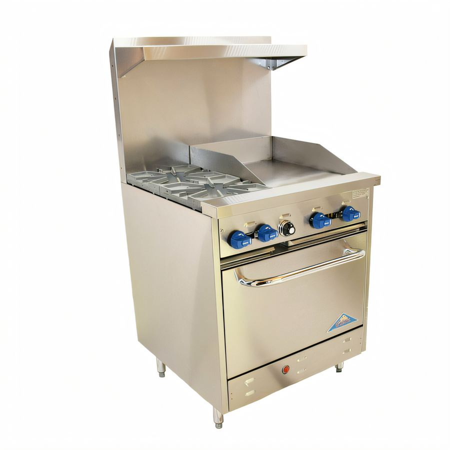 Product image #1 for Comstock-Castle 30-Inch Commercial Gas Range with 2 Open Burners, 18-Inch Griddle, and Standard Oven