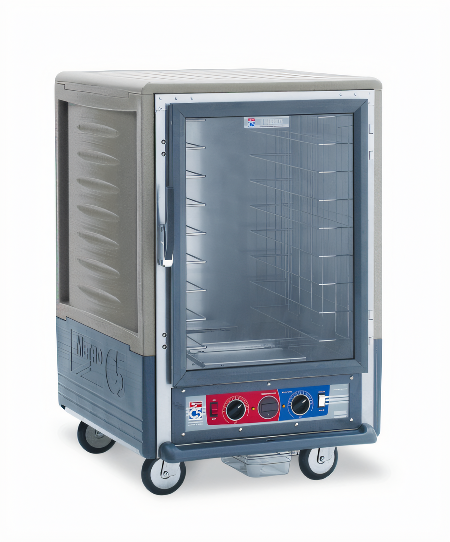 Product image #1 for Metro C5 3 Series Half-Height Mobile Heated Holding & Proofing Cabinet with Gray Insulation Armour, Clear Polycarbonate Door, and Fixed Wire Slides