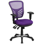 Thumbnail image #1 for Flash Furniture HL-0001-PUR-GG Adjustable-Height Swivel Task Chair with Mesh Back, Upholstered Seat, Padded Arms and Casters