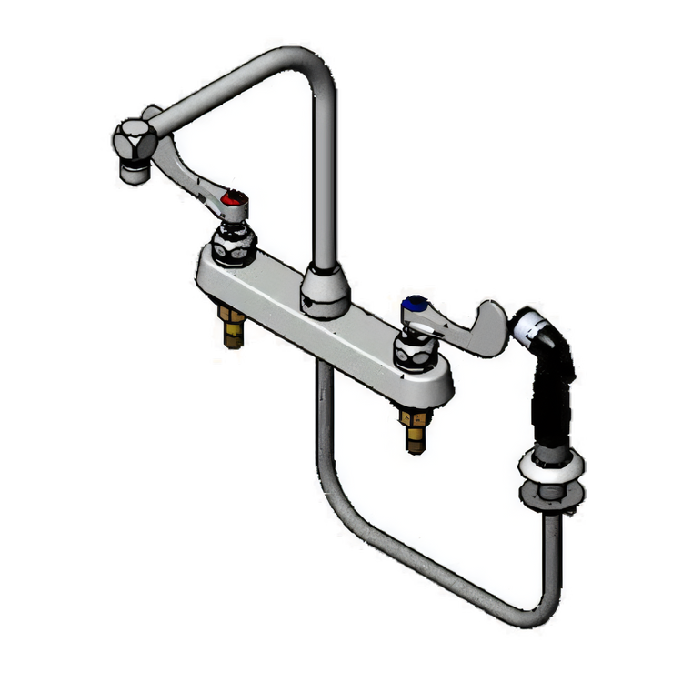 Product image #1 for T&S Brass B-1175 Deck-Mount Workboard Faucet with Side Spray, 8-Inch Centers, High-Rise Swivel Gooseneck Spout