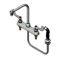 T&S Brass B-1175 Deck-Mount Workboard Faucet with Side Spray, 8-Inch Centers, High-Rise Swivel Gooseneck Spout