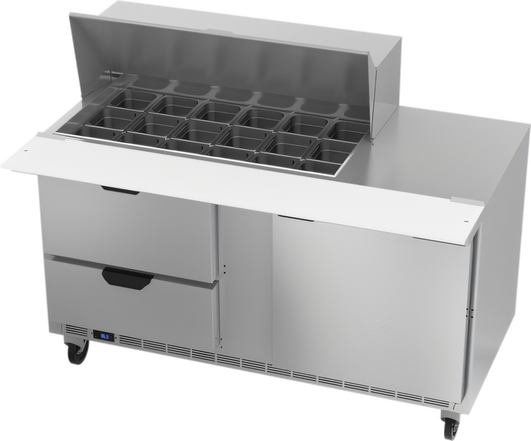 Product image #1 for Beverage Air 60-Inch Two-Section Mega Top Sandwich Prep Table with 18-Pan Top, Drawers, and Door