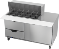 Beverage Air 60-Inch Two-Section Mega Top Sandwich Prep Table with 18-Pan Top, Drawers, and Door