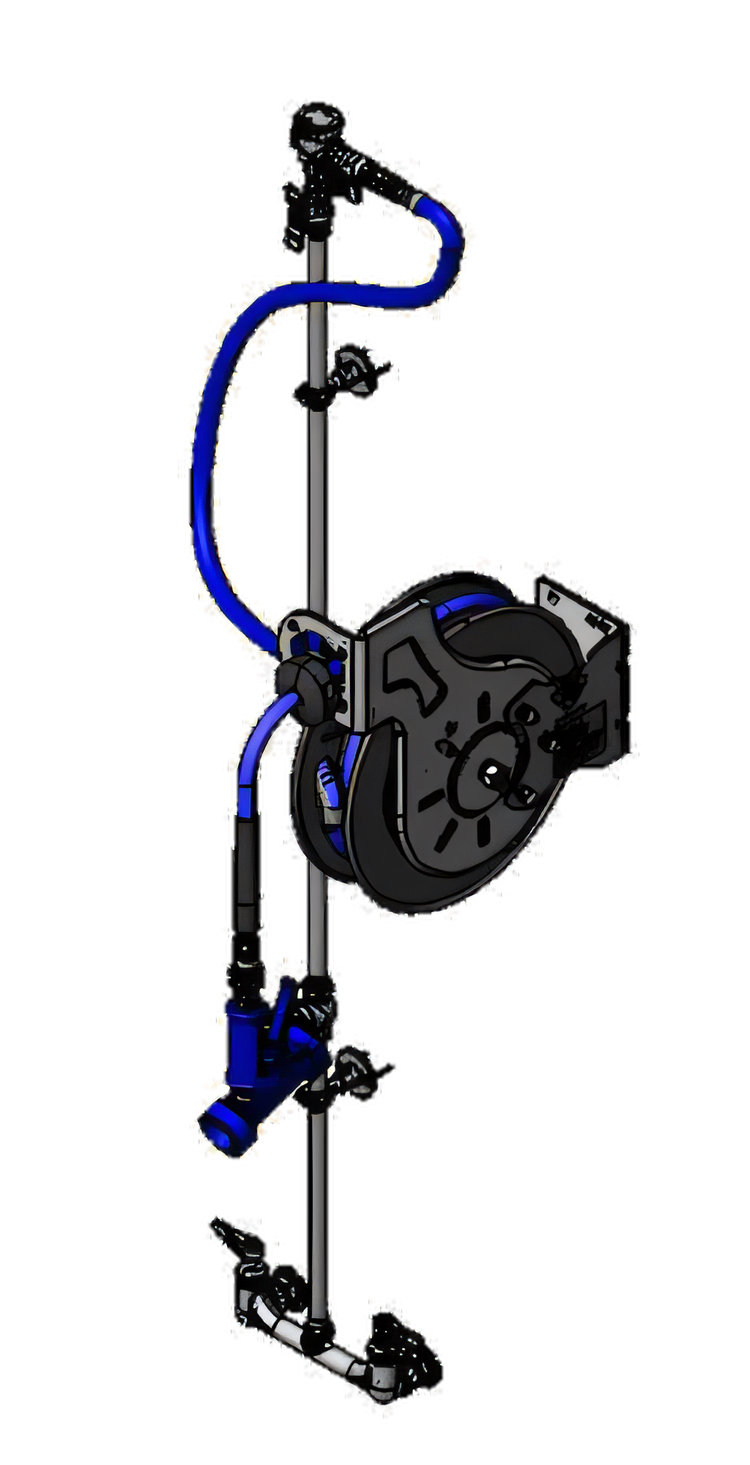 Product image #1 for Open Stainless Steel Retractable Hose Reel Assembly with 8-Inch Wall Mount Mixing Faucet and 35-Foot Hose