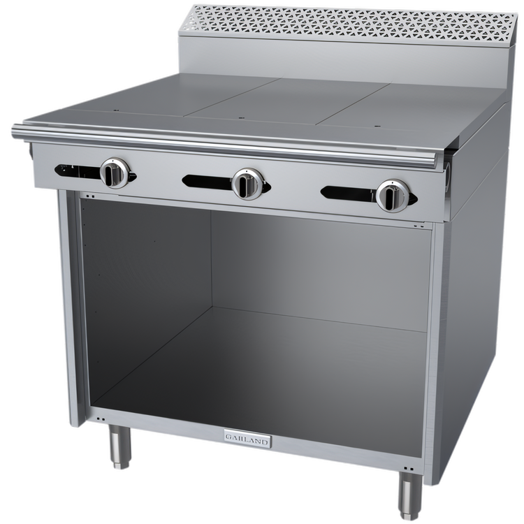 Product image #1 for Garland Cuisine Series 36-Inch Gas Heavy Duty Range with Three 12-Inch Even-Heat Hot Tops and Storage Base
