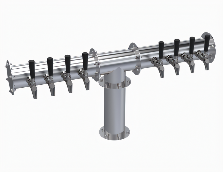 Product image #1 for Krowne 8-Faucet Glycol-Cooled Pipe T-Head Draft Beer Tower, Brushed Stainless Steel