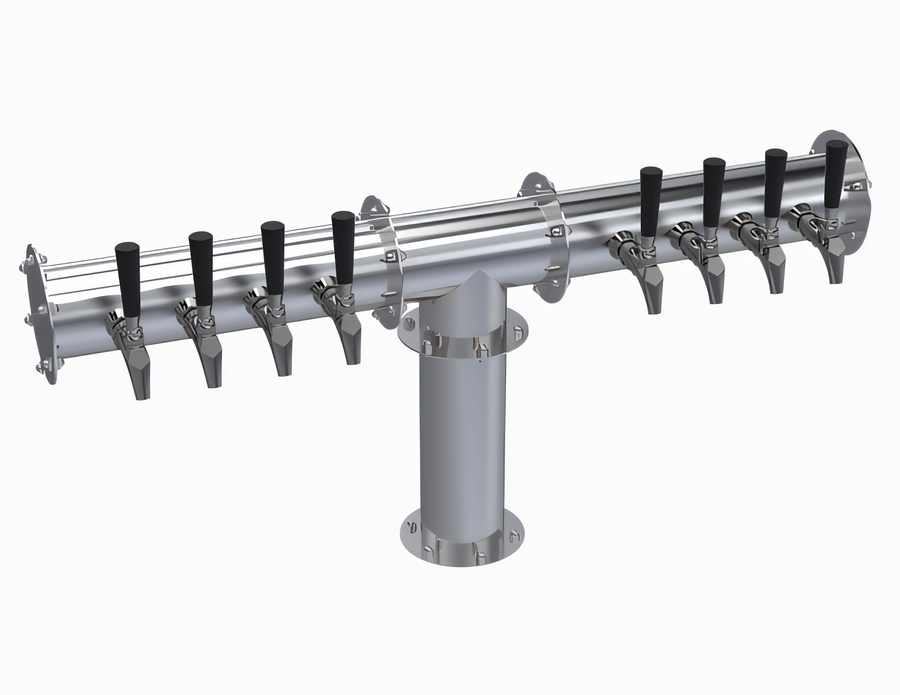 Product image #1 for Krowne 8-Faucet Glycol-Cooled Pipe T-Head Draft Beer Tower, Brushed Stainless Steel