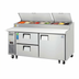 Thumbnail image #1 for Everest Refrigeration Drawered Pizza Prep Table, 2-Section, 71-Inch Wide, 1 Door and 2 Drawers, Side-Mounted Self-Contained Refrigeration
