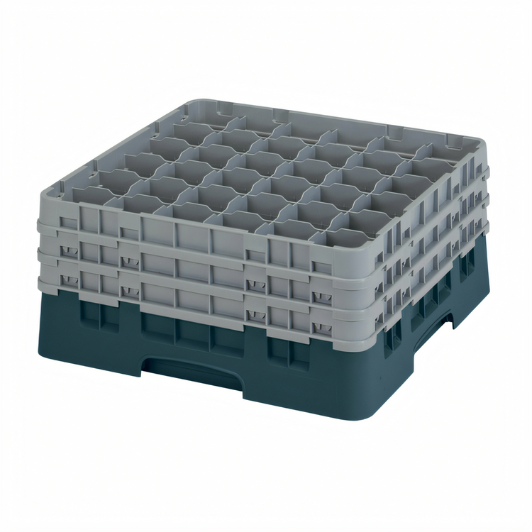 Product image #2 for Cambro Camrack® Full Size Low Profile 36-Compartment Teal Glass Rack with 3 Soft Gray Extenders