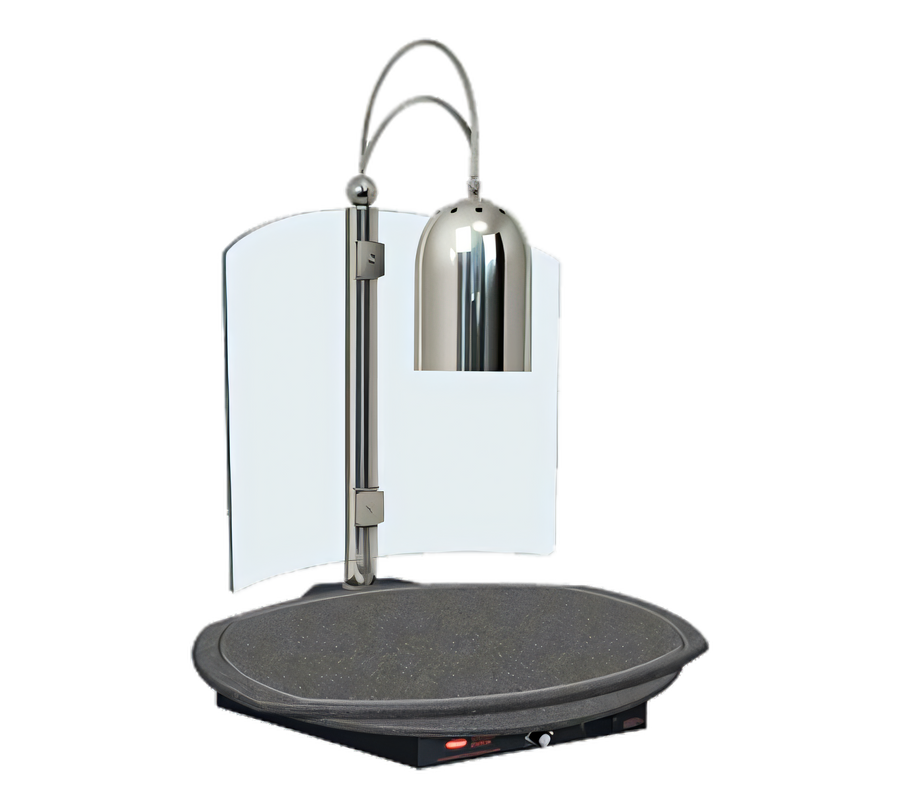Product image #1 for Hatco Decorative Freestanding Carving Station with Round Heated Simulated Stone Base, Single Heat Lamp, Sneeze Guard, and Cutting Board