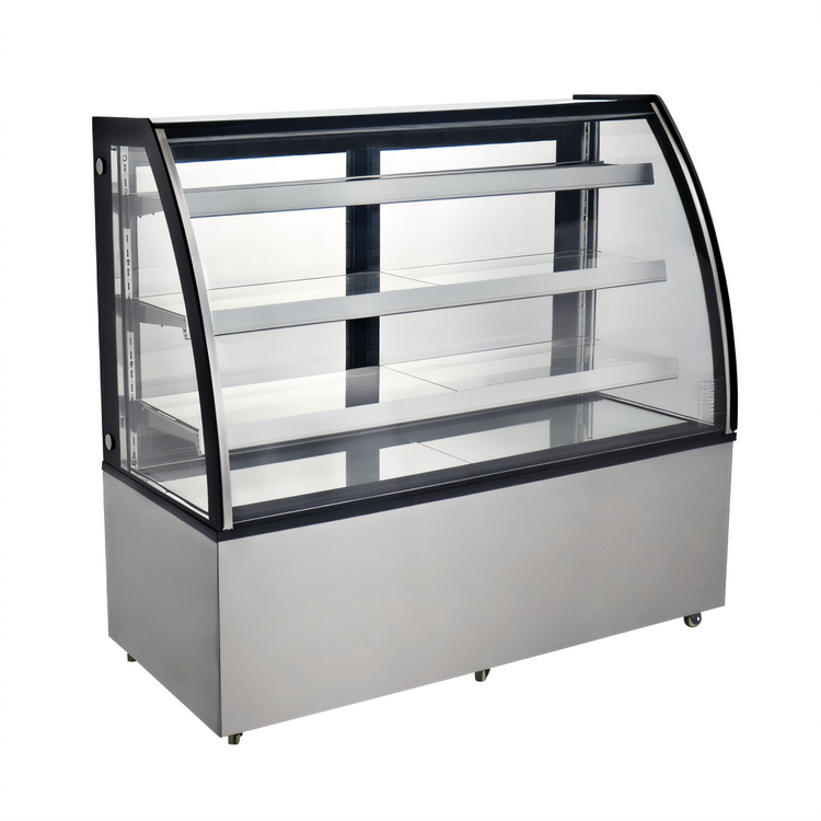 Product image #1 for Omcan 60-Inch Curved Glass Floor Refrigerated Showcase, 18.89 Cu. Ft., See-Thru, 3-Shelf