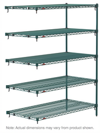 Super Erecta Super Adjustable Add-On Wire Shelving Unit, 72W x 21D x 74H, 5 Shelves, Metroseal 3 Green Epoxy-Coated