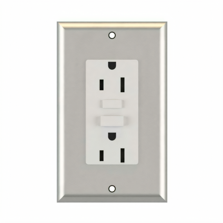 Product image #1 for John Boos Heavy Duty NEMA 5-15 GFCI Receptacle with Stainless Steel Face Plate, Gray