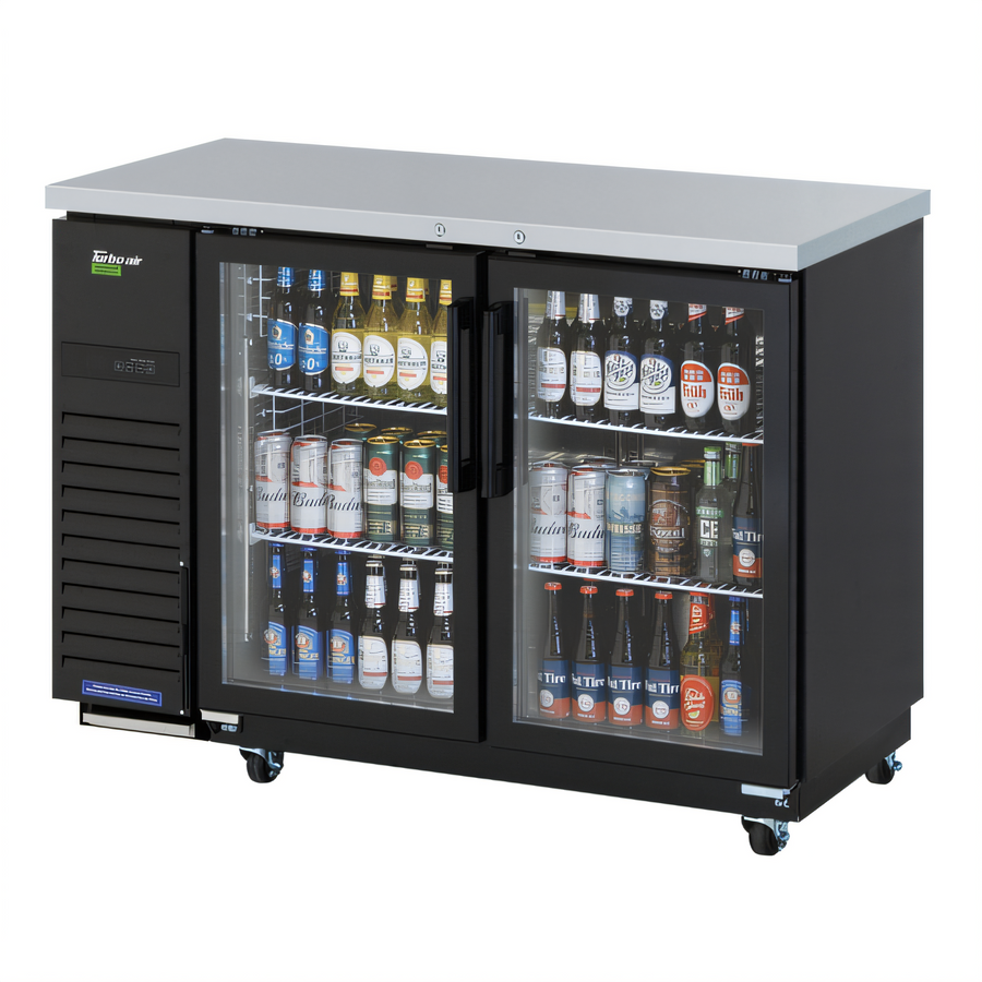 Product image #1 for Turbo Air Super Deluxe Narrow Two-Section Back Bar Cooler with 2 Glass Doors, 12.2 Cu. Ft., Side-Mounted Self-Contained R-290 Refrigeration