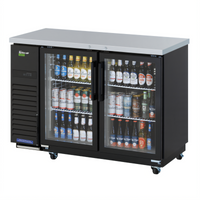 Turbo Air Super Deluxe Narrow Two-Section Back Bar Cooler with 2 Glass Doors, 12.2 Cu. Ft., Side-Mounted Self-Contained R-290 Refrigeration