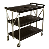 Fold 'N Go Open Design 3-Shelf Bus Cart, 350 lb Capacity, Black
