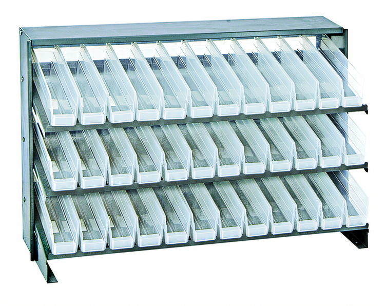 Product image #1 for Quantum Sloped Bench-Style Pick Rack with 3 Shelves and 36 Clear Bins