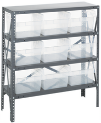 Quantum Heavy-Duty Stationary Wire Shelving Unit with 4 Shelves and 9 Clear Bins, 36 x 18 x 39 Inches
