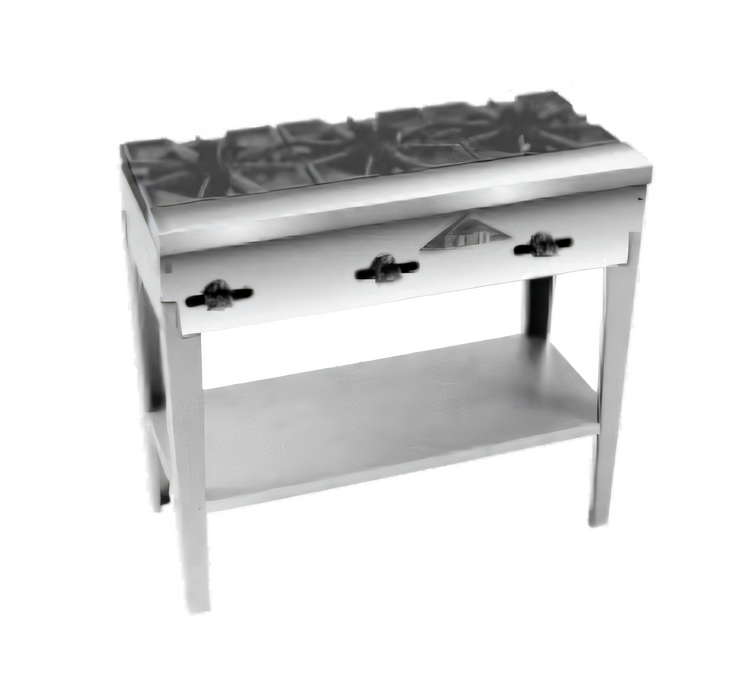 Product image #1 for Comstock-Castle FHP3S 36-Inch 3-Burner Floor Model Gas Hot Plate with Open Leg Base and Undershelf