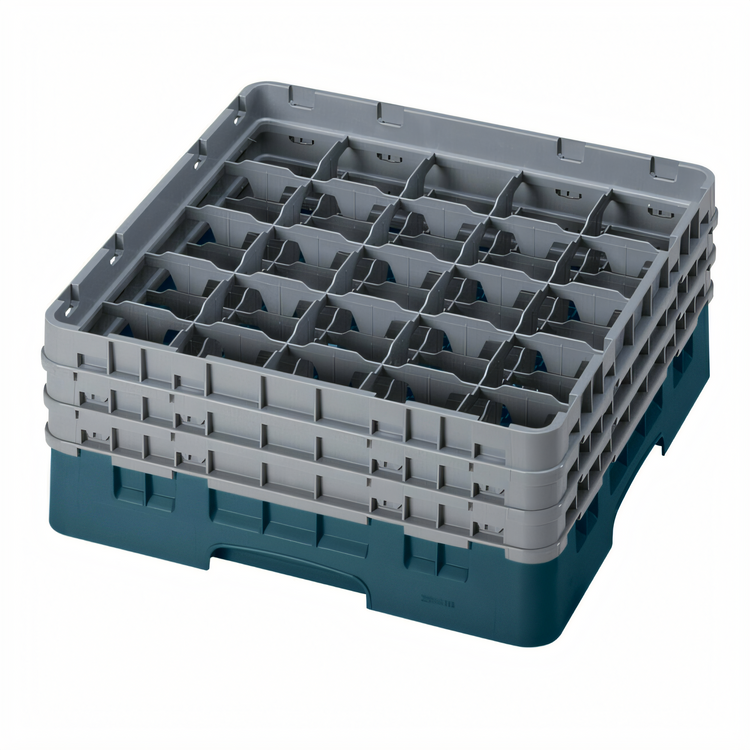 Product image #2 for Cambro Camrack® Full-Size 25-Compartment Glass Rack with 3 Soft Gray Extenders, Teal