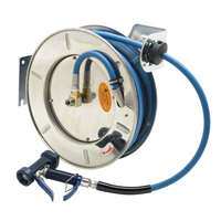 Wall-Mount Open Stainless Steel Retractable Hose Reel System with 50-Foot 1/2-Inch Hose and Front Trigger Spray Valve