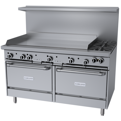 Product image #1 for Garland G Starfire Pro Series 60-Inch Gas Restaurant Range with 2 Open Burners, 48-Inch Griddle, Standard Oven, and Convection Oven