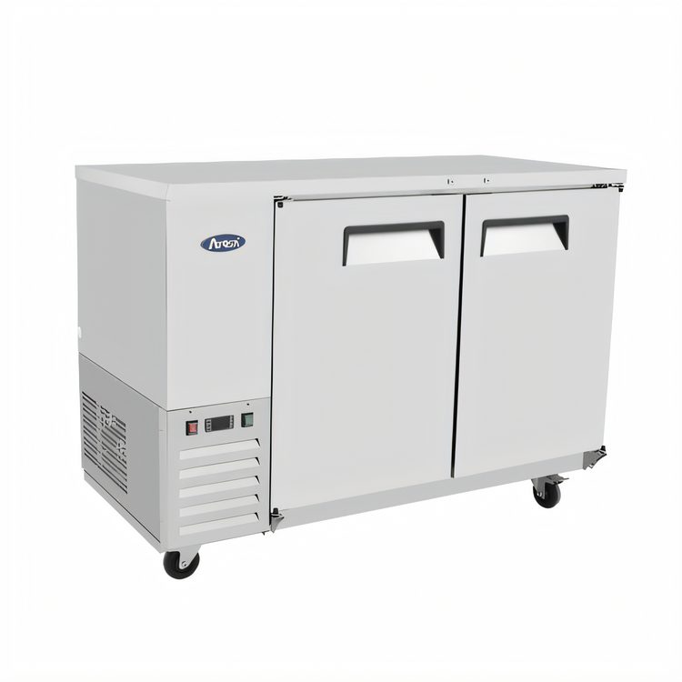 Product image #1 for 48-Inch Two-Section Stainless Steel Back Bar Cooler with Solid Doors and Side-Mounted Self-Contained Refrigeration