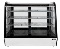 Omcan Countertop Curved Glass Refrigerated Display Case, 60 Inch, 9.78 Cu. Ft., 3-Shelf, Bottom-Mounted Self-Contained