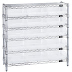 Thumbnail image #1 for Quantum WR6-36-1236-109CL Stationary Bin Wire Shelving System, 36"W x 12"D x 36"H, Chrome, 6 Shelves, 15 Clear Bins
