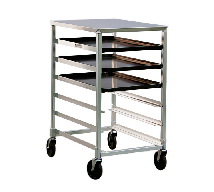 Product image #1 for New Age Mobile Half-Size Open-Side Aluminum Pan Rack with Stainless Steel Top, 6-Pan Capacity