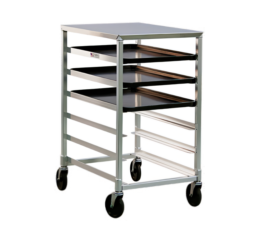 Product image #1 for New Age Mobile Half-Size Open-Side Aluminum Pan Rack with Stainless Steel Top, 6-Pan Capacity