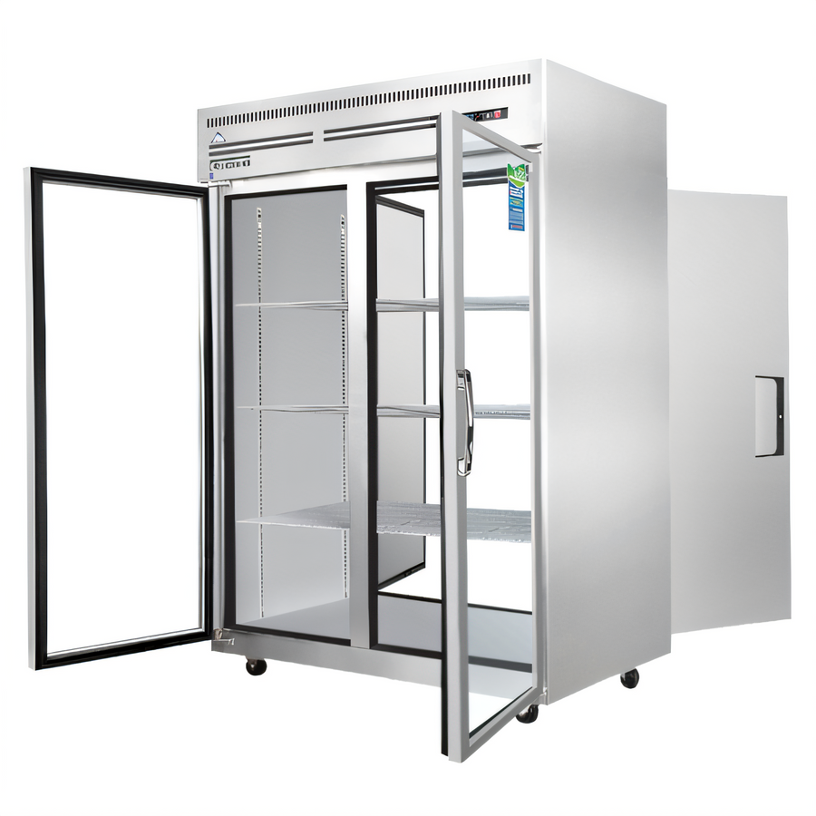 Product image #1 for Everest Refrigeration 49-5/8-Inch Wide Two-Section Pass-Thru Reach-In Refrigerator, 48 Cu. Ft., Stainless Steel, Glass Front/Solid Rear Doors