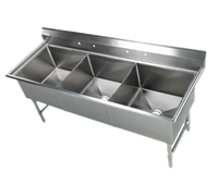 Elite Heavy-Duty Three-Compartment Stainless Steel Sink Without Drainboards, 77-Inch Wide