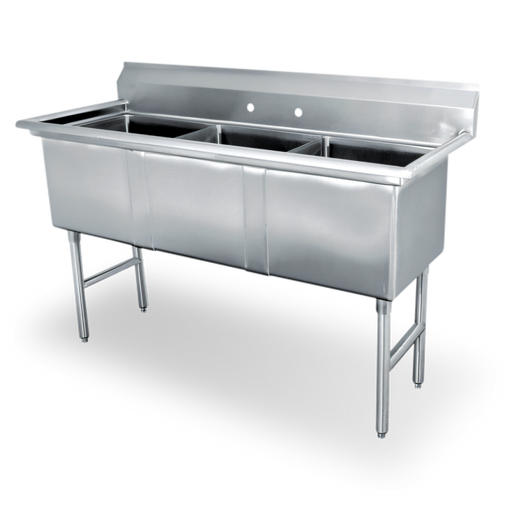Product image #1 for 53-Inch Three-Compartment Stainless Steel Sink with 16 x 20 x 12 Fabricated Bowls, No Drainboard