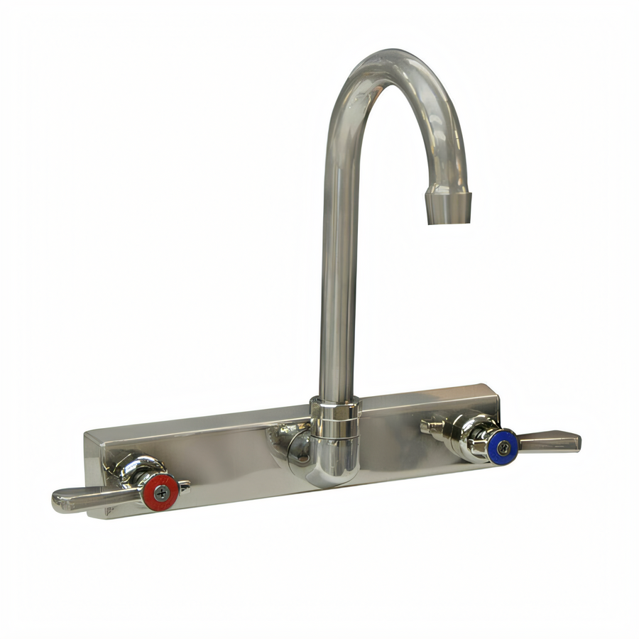 Product image #1 for BK Resources Evolution 8-Inch Centers Splash-Mount Stainless Steel Faucet with 5-Inch Gooseneck Spout