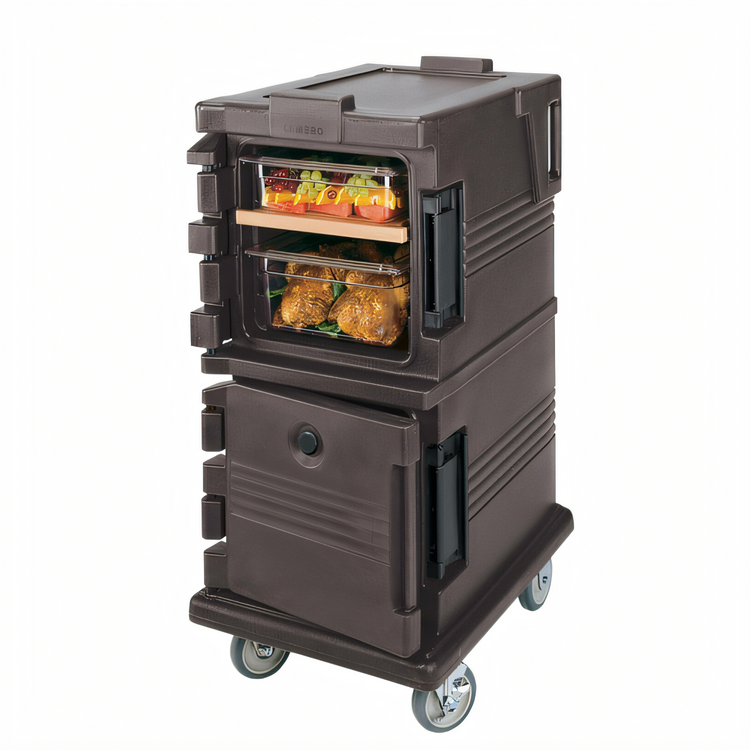 Product image #1 for Cambro Ultra Camcart UPC600 Double-Compartment Front-Loading Insulated Food Pan Carrier, 45 Quart, Granite Sand