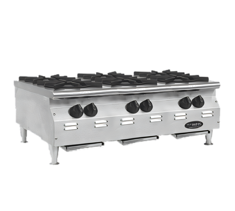 Product image #1 for RedHots Chef's Line 36-Inch 6-Burner Countertop Gas Hot Plate, Natural Gas, Stainless Steel Front